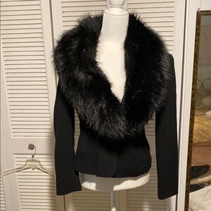 Emanuel Ungaro Black Blazer with Luxurious Fur Collar